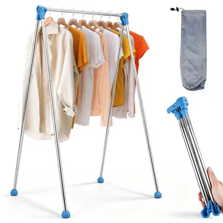 Taurion Kleiderständer Klappbar Tragbarer: Edelstahl Verstellbarer Reise-Kleiderständer, 34-78cm Teleskop Wäscheständer für Reisen, Camping, Wandern, Wäsche zu Hause, Blau