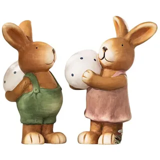 Dekoleidenschaft Dekofigur Hase mit Osterei Braun/Bunt Terracotta 26 cm