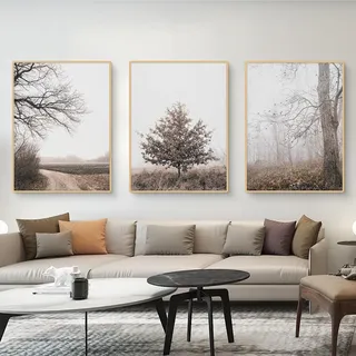 Ueiwffzo Wandbilder Wohnzimmer 3er Set, Herbst & Winter Deko, Premium Natur Landschaft Leinwand Bilder ohne Rahmen, Stimmungsvolle Poster Set für Schlafzimmer Wohnzimmer (50 x 70 cm)