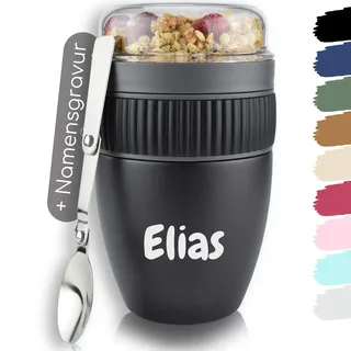 Milu Müslibecher mit Gravur personalisiert - als Geschenk-Idee Ostern Vatertag Muttertag Weihnachten Einschulung Mitarbeiter Geburtstag Frauen und Männer Mama Papa Kinder (400ml + Gravur)