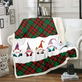 Homewish Decke 150x200 Weihnachtsmann Zwerge Werfen Für Kinder Jungen Mädchen Süße Fleece Rot Grün Büffel Karo Fuzzy Skandinavischer Zwerg Sherpa, Weich Warm