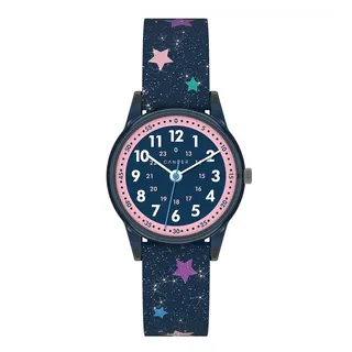 Cander Berlin MNA 4030 Q Kinderarmbanduhr Armbanduhr für Mädchen 3 ATM wasserdicht Lernuhr analog Glitzer Lernuhr Sterne Kinder Ersatzteil (Blau)