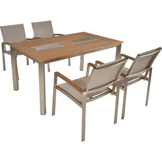Garden Pleasure Garten-Essgruppe, Tischgruppe »FLORENCE«, (Set, 5-tlg), 4 Stühle (stapelbar), Tisch LxB: 90x75 cm, mit 2 Eisbehälter im Tisch grau