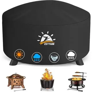 Zettum Schutzhülle für Feuerschale 100 cm, Feuerstelle Abdeckung 600D Oxford Cloth PU Beschichtung Heavy Duty & Wasserdicht Feuerschale Abdeckung