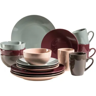 MÄSER 931956, Serie Inoda, Kombiservice für 4 Personen, 16-teiliges Geschirr Set mit Speiseteller, Dessertteller, Müslischale und Kaffeetasse, rundes Essgeschirr Geschirrset, Steinzeug, Autumn Foliage