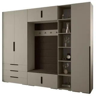 Abiks Möbel Garderoben-Set, Kaschmir, Braun, Schwarz, Holz, Nachbildung, 2-Sitzer, 13 Fächer, 290x236.7x47 cm, Garderobe, Garderoben-Sets & Serien, Garderoben-Sets