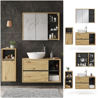 Vicco Badmöbelset Viola Eiche Anthrazit modern Badezimmerschrank Badschrank Badezimmermöbel Waschtischunterschrank Spiegelschrank Midischrank Schranktür Schrankfach Ablage Aufbewahrung