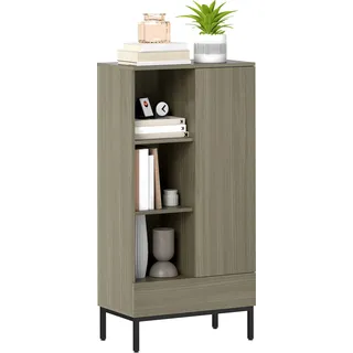 HOMCOM Kommode 1 Tür Moderne Kommode für Wohnzimmer mit Schublade Verstellbarem Regal und 3 offenen Fächern für Esszimmer Flur Schlafzimmer 60x34x121 cm Natur   Aosom