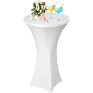 AMFUN 1er-Set Stretch Stehtisch Hussen, Stehtisch Hussen, Verstärkung im Fußbereich, Quadrat Ecken Stehtischhussen für Bar, Hochzeit, Cocktail-Party, Bankett, Stretch(60×110cm, Weiß )