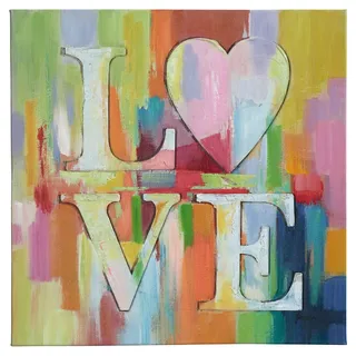 Leinwandbild, 90 x 90 cm - Blau - Grün - Rot- Gelb - Schriftzug Love""