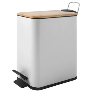 spirella Kosmetikeimer ERIK Bambus, Treteimer mit Softclose-Absenkautomatik, Anti-Fingerprint-Beschichtung, eleganter Materialmix Stahl matt / Bambus, herausnehmbarer Inneneimer, innovatives Design, besonders schmale Form, 5L, weiß matt weiß