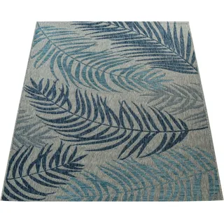 Paco Home In- Outdoor Teppich Flachgewebe Modern Jungle Palmen Design In Pastell blau