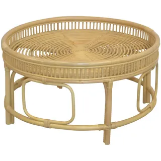 Mid.you Couchtisch, Beige, Holz, Rattan, massiv, Uni, rund, rund, 75x41x75 cm, Holzmöbel, Holztische, Couchtische Holz