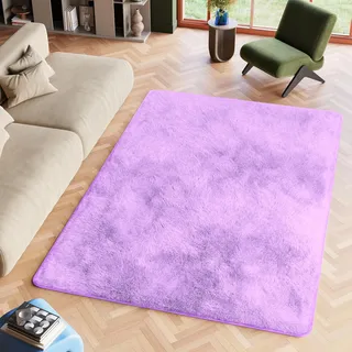 TAPISO Silk Teppich Shaggy rutschfest Lila Einfarbig Antirutsch Hochflor Langflor Weich Modern Schlafzimmer Wohnzimmer Bedvorleger ÖKO-TEX 200 x 300 cm