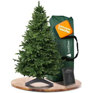 ArtiTree Künstlicher Weihnachtsbaum 150 cm – 100 % Spritzguss Nordmanntanne | Premium Tannenbaum naturgetreu inkl. FSC-Holzständer & Aufbewahrungstasche