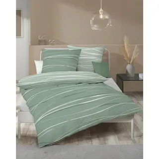 KAEPPEL Wendebettwäsche Mako-Satin Gestreift Grün 155 x 220 cm + 80 x 80 cm