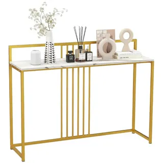 COSTWAY Konsolentisch, schmal Marmor, Metallgestell, gold, Flurtisch 120cm goldfarben 88 cm
