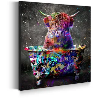 Leinwandbild Wandbild Stier in Badewanne Kunstdruck XXL Wanddeko Größe 40x40x2cm