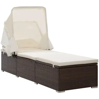Gecheer Sonnenliege Mit Sonnenschutz Auflagen Gartenliege Strandliege Relaxliege Saunaliege Gartenmöbel Liege Liegestuhl 195 x 60 x 110 cm,Beide Seiten der Sonnenliege sind verstellbar,Poly Rattan