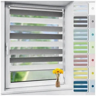 Doppelrollo rollos für Fenster ohne Bohren 130cm, OUBO, Lichtschutz, freihängend, mit Klemmträger, Klemmfix, livhtdurchlässig und verdunkelnd goldfarben|grau 35 cm x 130 cm