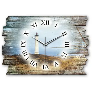 Kreative Feder Designer Wanduhr Weißer Leuchtturm aus Holz Größe 40x27cm - Funkuhr im Landhaus-Stil Shabby-Style Made in Germany leise ohne Ticken (Weißer Leuchtturm, leises Funkuhrwerk)