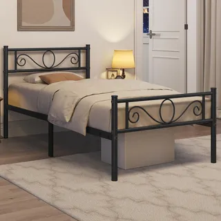 Yaheetech Bettrahmen 90 x 200 cm Metallbett mit Lattenrost Einzelbett/Doppelbett Gästebett Jugendbett mit Kopfteil für Schlafzimmer Gästezimmer Schwarz