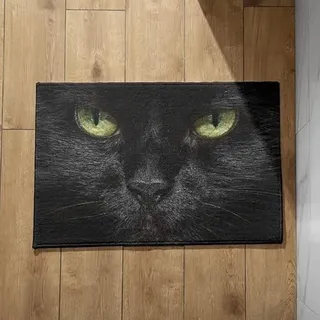 EHOMERY Fußmatte Lang Türmatte XL Schwarze Katze Fußmatte Katzenklo Türmatte Innen Waschbar 50x80cm, rutschfeste Dekorative Fußmatte Aus Plüschbaumwolle