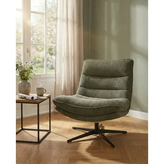 OTTO home Sessel AVAA, Loungesessel im softem Cord-Bezug, 360° Grad drehbar, Relax- und TV-Sessel grün