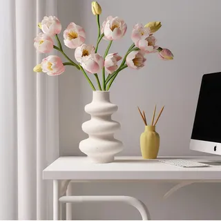 JSPYFITS Moderne Keramikvase Für Pampasgras, INS Nordischen Stil Vase für Getrocknete Blumen, DREI Schicht Blumenvase Boho Home Decor für Centerpiece Hochzeit/Party/Geschenke L