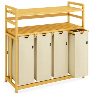 AdelDream Wäschekorb 200L Wäschesortierer mit Regalen 4 Fächer 2 Ablagen Wäschebox Bambus beige