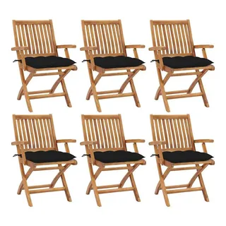 vidaXL Klappbare Gartenstühle mit Kissen 6 St. 6 x 6 x 6 cm schwarz