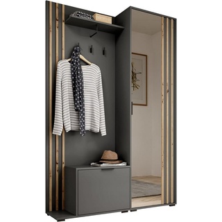 MOEBLO Kompaktgarderobe JOHN (Dielenschrank Wandschrank Regal Diele & Flur Kleiderschrank Schuhschrank, mit Spiegel Flurgarderobe Schrank Kompaktgarderobe), (BxHxT): 135x197x34cm grau