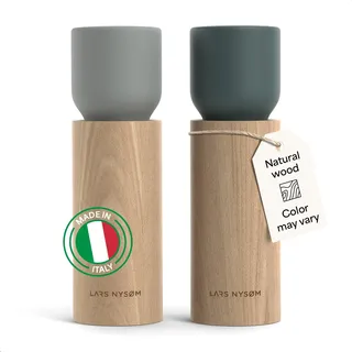 LARS NYSØM Salz und Pfeffermühle Holz Set - Manuelle Salz- und Pfeffermühle mit Keramikmahlwerk - Große Pfeffermühle & Salzmühle für Grobes Salz - Gewürzmühle für Küche oder Tisch (Blue/Gray)