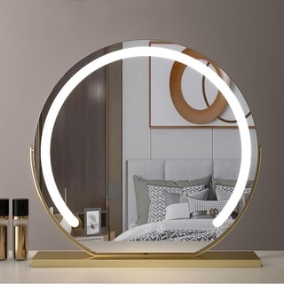 ACHZYFT LED Schminkspiegel, Beleuchteter Spiegel, Tischspiegel, Runder 360° Drehbarer Schminkspiegel Touchscreen Kosmetikspiegel Mit Dimmbar(Φ600mm, Weiß)(Size:60cm,Color:Gold)