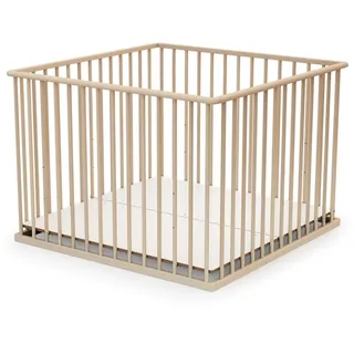 Webaby - Laufstall Baby Holz 100x100 Buche Natur |Laufgitter XXL mit Boden 3 Stufen Höhenverstellbar| Weniger als 24 Monate alt