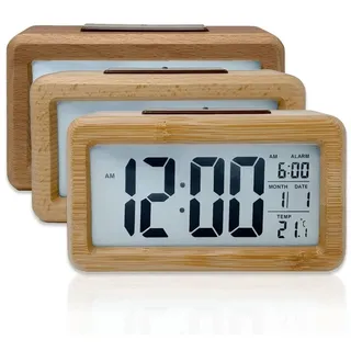 mixed 24 Wecker Wecker in Bambus / Holz Optik mit Lichtsensor und Schlummerfunktion großes Display große Zahlen