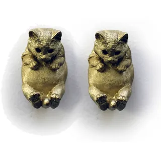 Gall&Zick Set/2 Wandhaken Katze Gold Metallic Dekoration Polyresin Haken Garderobenhaken
