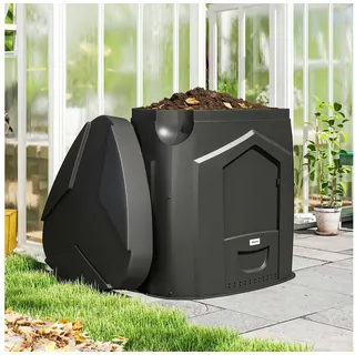 Outsunny Komposter inklusive Handschuhe, BxTxH: 78x75x78 cm, 240 l, (Thermokomposter, 1 St., Starter-Kit mit Zubehör), Dreieckige Form, 3 Türen, 66 Lüftungslöcher schwarz