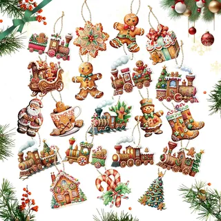 JAMSSOW 20 Stück Weihnachten Baumschmuck,Papier Weihnachtsbaum Anhänger,Lebkuchenmann Weihnachtsbaumschmuck,Zug Baum Hängt Weihnachtsanhänger,Weihnachtsdeko,für Weihnachtsdeko zum DIY