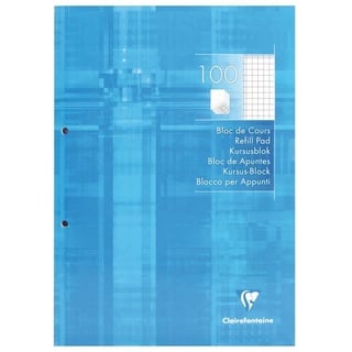 CLAIREFONTAINE Notizbuch Ringbucheinlagen A4 mit 2 Löchern 5 x 100 Blatt Kariert blau