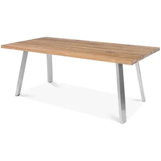 OUTFLEXX Esstisch, Edelstahl/recyceltes Teak, 220x100cm, A-Gestell, rustikal gebürstet, FSC®-zertifiziertes Produkt