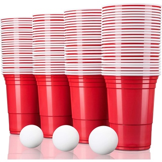 TRESKO 100 Beer Pong Becher wiederverwendbar | Partybecher 473ml - 16oz | Bierpong, Red Cups extra stark | Plastikbecher Rot