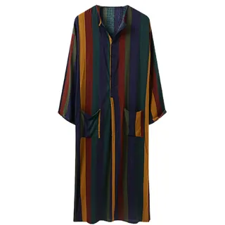 FUIW Herren Kaftan, gestreift, arabische Knöpfe, lockere Tuic-Oberteile