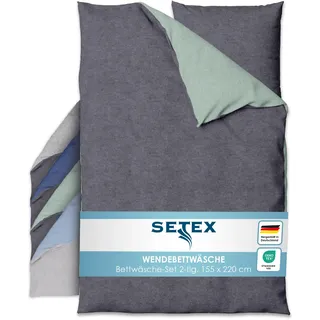 Setex Wendebettwäsche Meliert Grau/Grün 155 x 220 cm + 80 x 80 cm