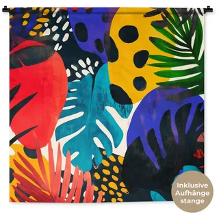 MuchoWow Wandteppich Blätter - Formen - Abstrakt - Farbenfroh, Quadratisch, Höhe: 3 mm, Wandtuch, Wanddekoobjekt, 120x120 cm bunt Quadratisch | 120 cm x 120 cm x 3 mm
