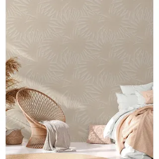 Bricoflor Palmen Tapete in Beige Gold Vliestapete mit Großen Blättern Ideal für Schlafzimmer und Flur Tropische Wandtapete Modern