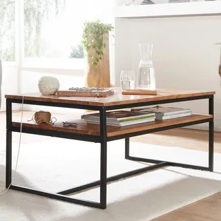 KADIMA DESIGN Vintage Industrial Couchtisch aus Akazieholz und Eisen, 2 Ablagen, 15 kg Belastbarkeit
