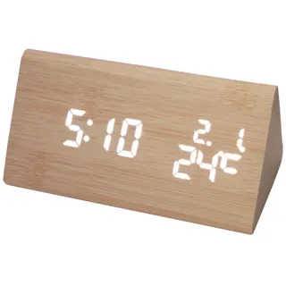 Digitale Holz Tischuhr USB Ladeport 3 Alarme Temperatur& Datumanzeige