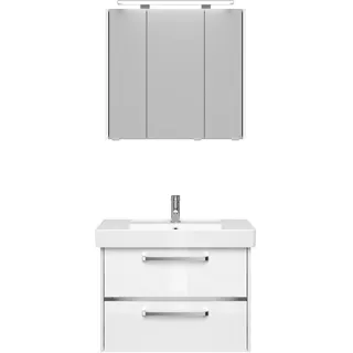 Pelipal Serie 3050 Komplett-Set Waschtischunterschrank mit Leuchtblende Spiegelschrank Aufsatzleuchte Keramikwaschtisch 800 mm - Weiß Hochglanz - 3050.075012109