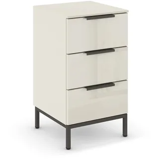 Rauch Möbel Flipp, Nachttisch, Farbe Glas Beige, Maße 40x72x42 cm | Nachtkommode, 3 Schubladen, Soft-Close-Funktion, Griffe und Metallkufe Graphit, für Schlafzimmer, Jugendzimmer, Gästezimmer